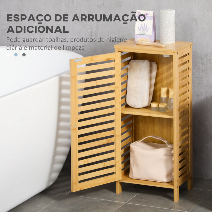 Armário Auxiliar Casa de Banho de Bambu Armário Casa de Banho com Prateleiras Ajustáveis Móvel de Armazenamento para Cozinha Anti-Tombo 30x19,9x70 cm Madeira