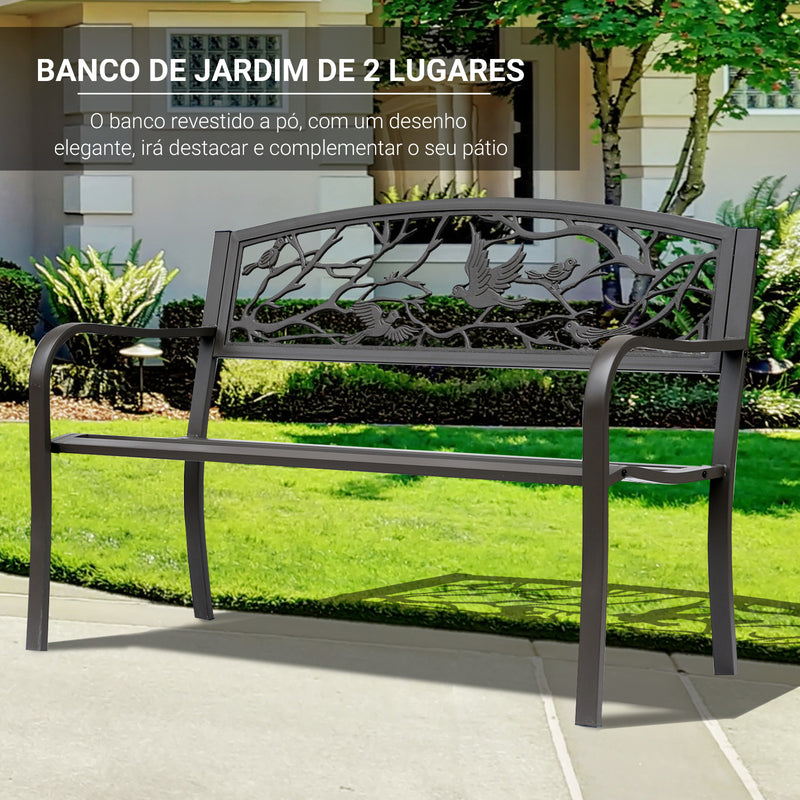 Banco de Jardim de Aço Banco de Exterior com Apoio para os Braços e Encosto Decorativo Carga Máxima 240 kg para Pátio Varanda 127x60x85 cm Marrom Escuro