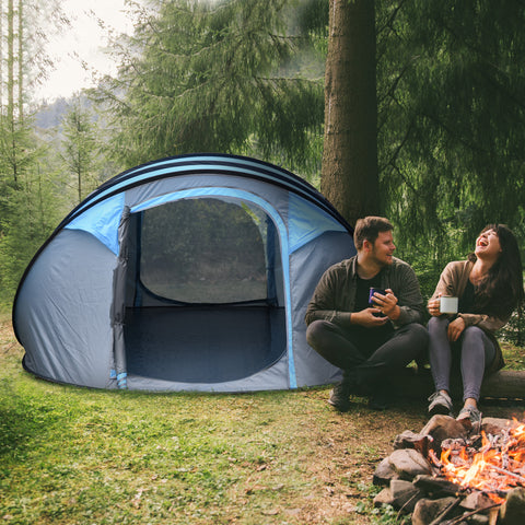 Tenda de Campismo Pop-up para 4-5 Pessoas Tenda de Campismo Instantânea com Janelas Bolsos e Bolsa de Transporte Impermeável Anti-UV 263,5x220x123 cm Azul