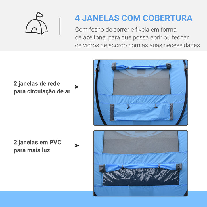 Tenda de Campismo Pop-up para 4-5 Pessoas Tenda de Campismo Instantânea com Janelas Bolsos e Bolsa de Transporte Impermeável Anti-UV 263,5x220x123 cm Azul
