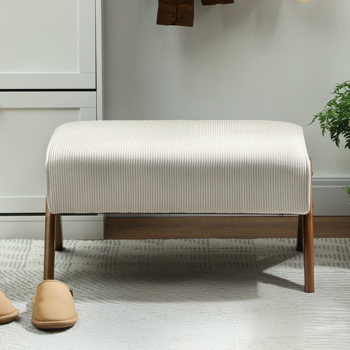 Apoio para Pés para Sala Banco Baixo Estofado em Veludo Otomana Retangular com Assento Almofadado e Pés de Madeira para Sala de Estar Quarto 69x47x36 cm Bege