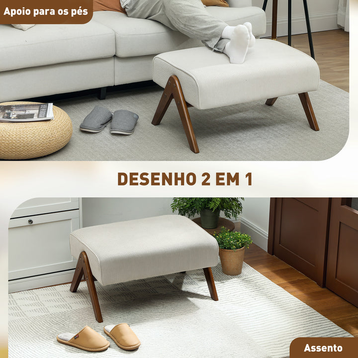 Apoio para Pés para Sala Banco Baixo Estofado em Veludo Otomana Retangular com Assento Almofadado e Pés de Madeira para Sala de Estar Quarto 69x47x36 cm Bege