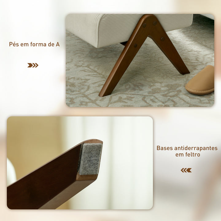 Apoio para Pés para Sala Banco Baixo Estofado em Veludo Otomana Retangular com Assento Almofadado e Pés de Madeira para Sala de Estar Quarto 69x47x36 cm Bege