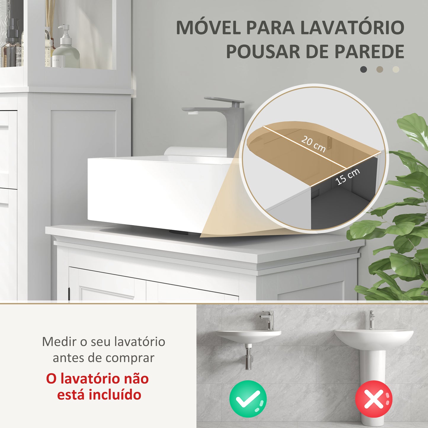 Móvel para Lavatório Pousar Móvel para Lavatório Moderno com Prateleira Ajustável e Portas Magnéticas 60x30x60 cm Branco