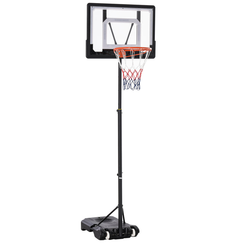 Tabela de Basquetebol para Exterior com Altura Ajustável 206-260 cm Cesta de Basquetebol com Rodas e Base Recarregável para Adolescentes e Adultos Preto