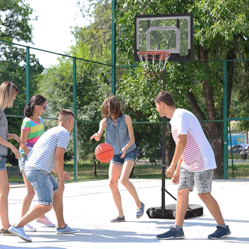 Tabela de Basquetebol para Exterior com Altura Ajustável 206-260 cm Cesta de Basquetebol com Rodas e Base Recarregável para Adolescentes e Adultos Preto