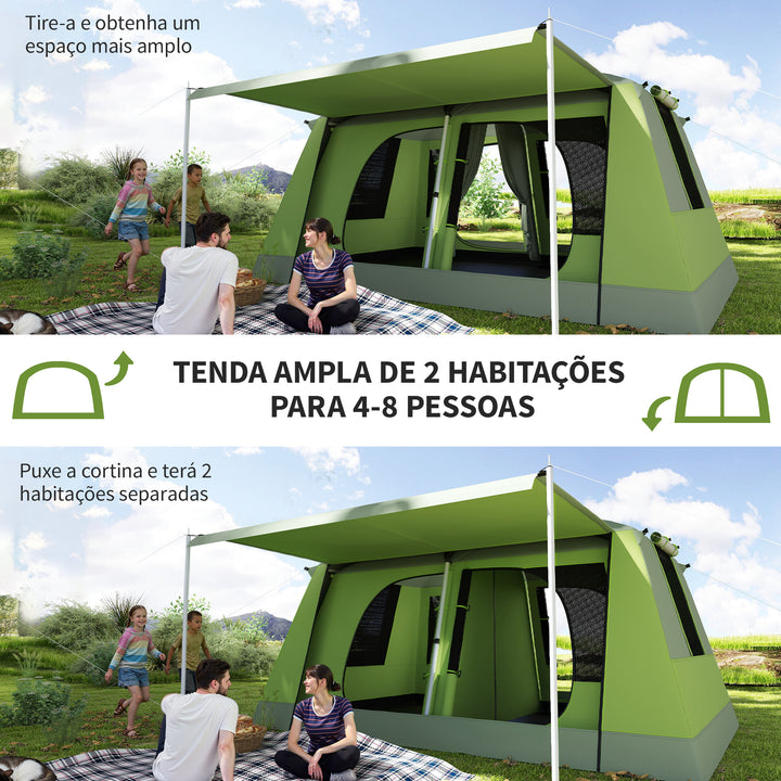 Tenda de Campismo Familiar 4-8 Pessoas Portátil e Impermeável com Bolsa de Transporte 410x310x225cm