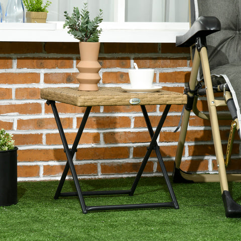 Mesa de Jardim em Vime Sintético Mesa de Terraço Exterior Dobrável com Pés Cruzados e Estrutura de Aço para Pátio Varanda 40x40x40 cm Natural