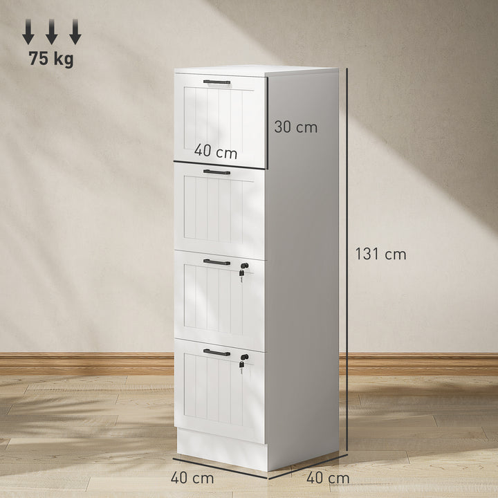 Bloco de Gavetas para Escritório Móvel Arquivador com 4 Gavetas para Escritório com Fechaduras Gavetas Suspensas para A4 40x40x131 cm Branco