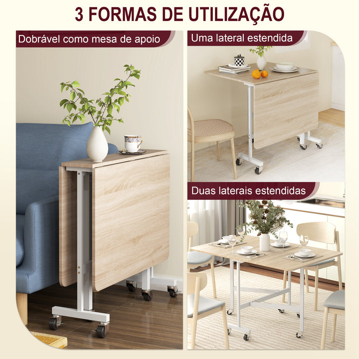 Mesa Dobrável de Cozinha para 4-6 Pessoas Mesa de Sala de Jantar Dobrável com Rodas e Laterais Dobráveis Mesa para Cozinha 120x80x73 cm Madeira