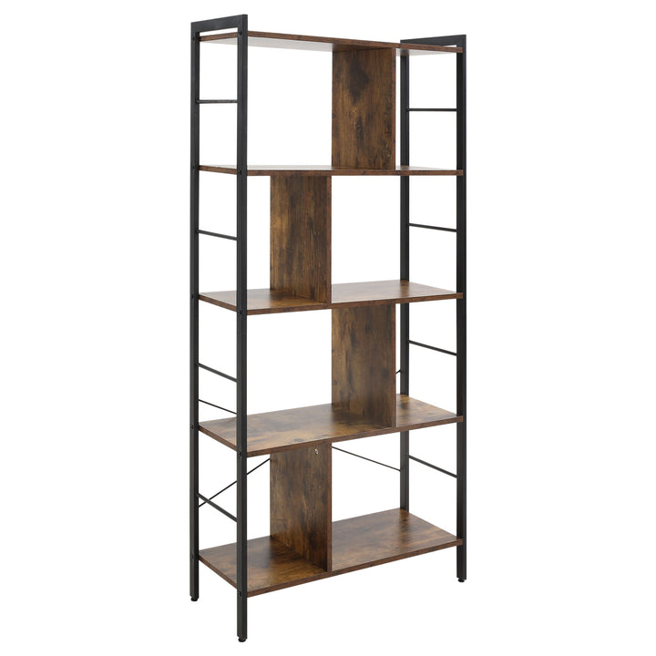 Estante para Livros de 4 Níveis com 8 Compartimentos de Armazenamento Estilo Industrial para Sala de Estar Escritório Dormitório 74x30x157,5cm Marrom Rústico
