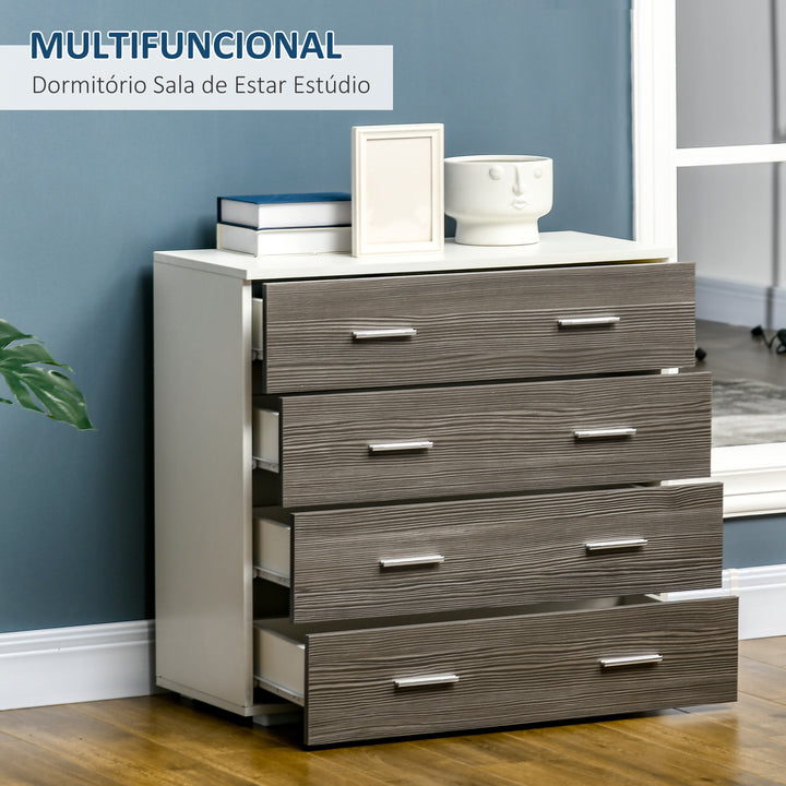 Cómoda com 4 Gavetas Cómoda Auxiliar de Armazenamento Moderna para Dormitório Corredor Sala de Estar 76x35x72cm Cinzento e Branco