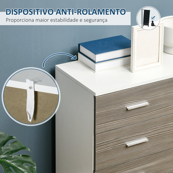 Cómoda com 4 Gavetas Cómoda Auxiliar de Armazenamento Moderna para Dormitório Corredor Sala de Estar 76x35x72cm Cinzento e Branco