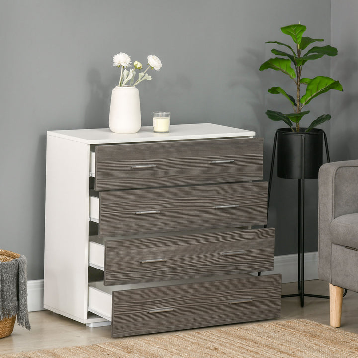 Cómoda com 4 Gavetas Cómoda Auxiliar de Armazenamento Moderna para Dormitório Corredor Sala de Estar 76x35x72cm Cinzento e Branco