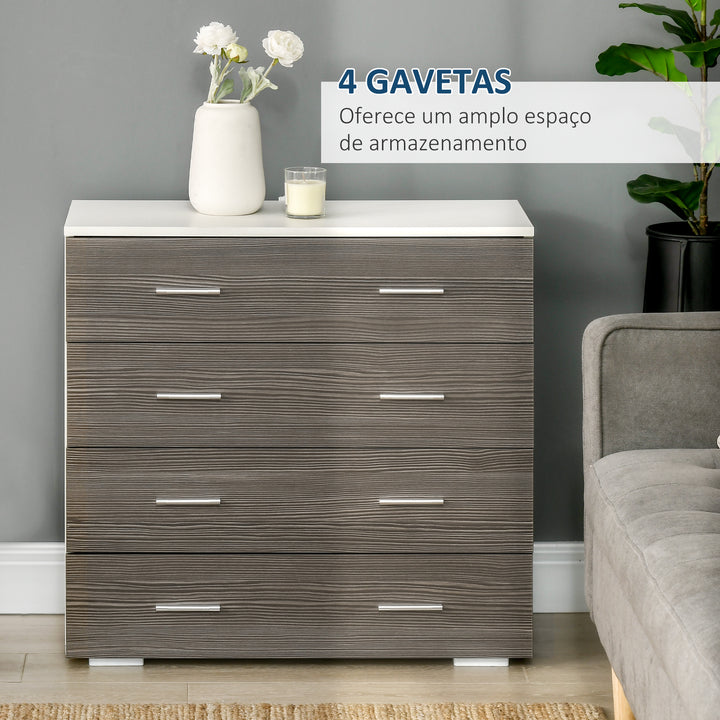 Cómoda com 4 Gavetas Cómoda Auxiliar de Armazenamento Moderna para Dormitório Corredor Sala de Estar 76x35x72cm Cinzento e Branco