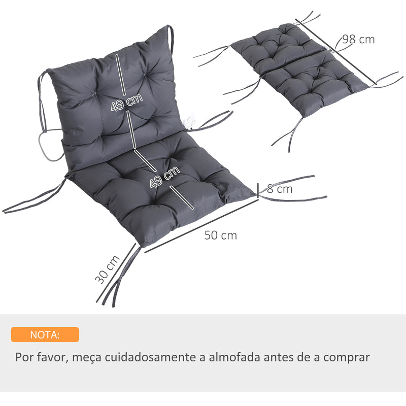 Conjunto de 2 Almofadas de Cadeira 50x98x8 cm Almofadas de Cadeira de Exterior com Encosto 6 Cordões de Fixação para Jardim Terraço Varanda Cinza Escuro