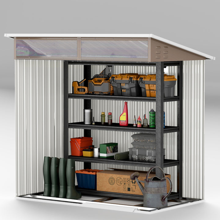 Abrigo de Jardim 1,9m² 195x122x182 cm Abrigo de Exterior com Base Reforçada (Chão NÃO Incluído) Porta Corredera Janelas Abrigo de Ferramentas para Pátio Marrom Claro
