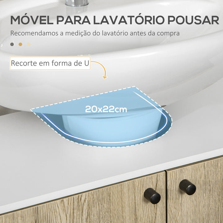 Móvel para Lavatório Pousar de Madeira Armário Casa de Banho com 2 Portas Prateleira e Pés de Aço 60x30x60cm Carvalho e Branco
