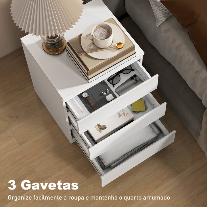 Cómoda com 3 Gavetas com Fecho Suave Cómoda para Quarto Sala de Estar Escritório Estilo Moderno 45x40x52,8 cm Branco