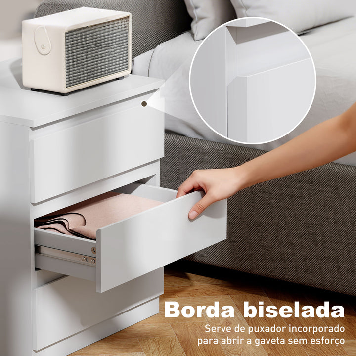 Cómoda com 3 Gavetas com Fecho Suave Cómoda para Quarto Sala de Estar Escritório Estilo Moderno 45x40x52,8 cm Branco