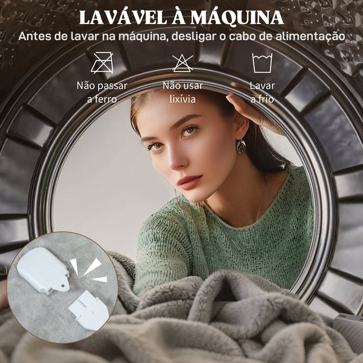 Manta Elétrica 180x130 cm Manta Térmica Sofá com Tecido Suave 10 Níveis de Temperatura Temporizador Lavável na Máquina Proteção contra Sobreaquecimento e Ecrã LED Cinzento