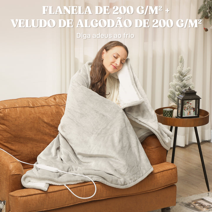 Manta Elétrica 180x130 cm Manta Térmica Sofá com Tecido Suave 10 Níveis de Temperatura Temporizador Lavável na Máquina Proteção contra Sobreaquecimento e Ecrã LED Cinzento