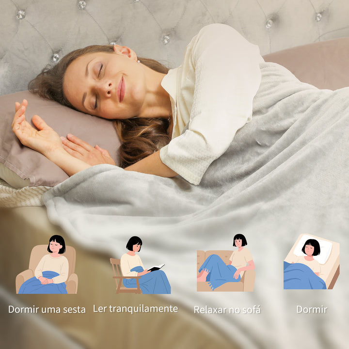 Manta Elétrica 180x130 cm Manta Térmica Sofá com Tecido Suave 10 Níveis de Temperatura Temporizador Lavável na Máquina Proteção contra Sobreaquecimento e Ecrã LED Cinzento
