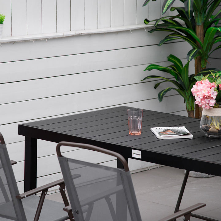 Mesa de Jardim Retangular Mesa de Exterior para 8 Pessoas com Bancada de Ripas e Estrutura de Alumínio para Terraço Balcão 190x90x74cm Preto