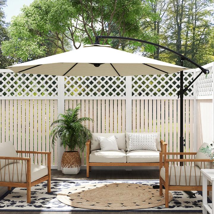 Guarda-sol de jardim com 3 m de diâmetro Sistema de abertura e fechamento usando bobina 300x260cm Creme Branco