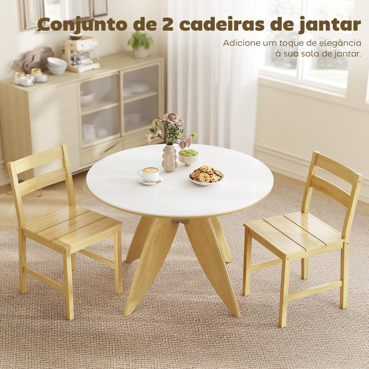 Conjunto de 2 Cadeiras de Sala de Jantar em Bambu Cadeiras de Cozinha com Assento Ripado Encosto Curvado Sem Braços para Sala de Estar Madeira