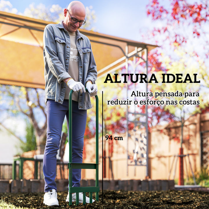 Arejador de Relva com com 5 Espigões Arejador de Relva Manual com Cabo Antiderrapante para Jardim e Cuidado do Relvado 30x4x94 cm Verde Escuro