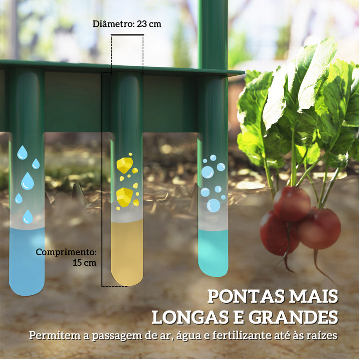 Arejador de Relva com com 5 Espigões Arejador de Relva Manual com Cabo Antiderrapante para Jardim e Cuidado do Relvado 30x4x94 cm Verde Escuro