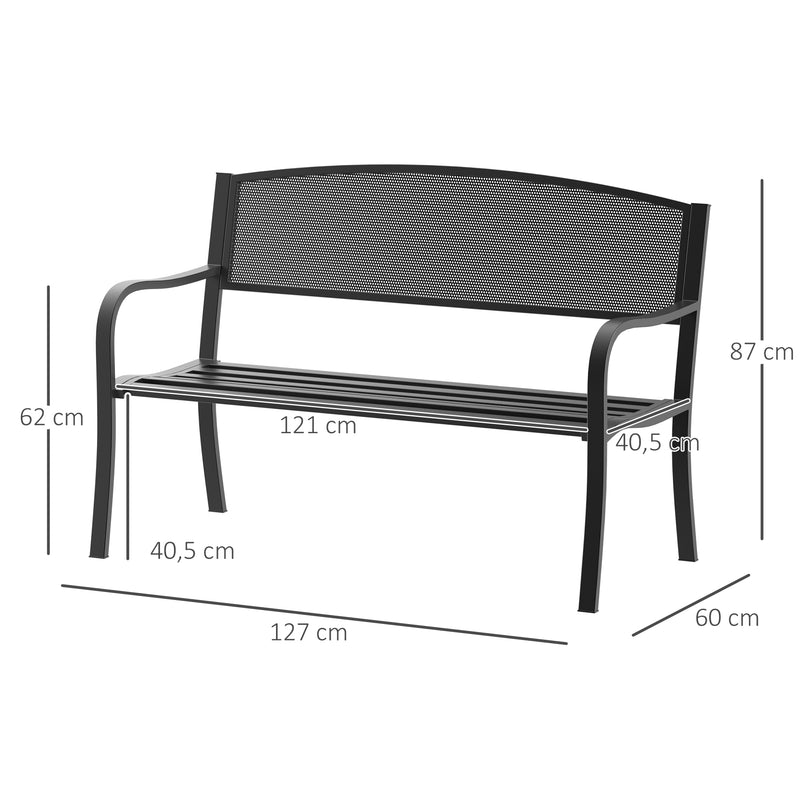 Banco de Jardim de 2 Lugares Banco de Exterior com Encosto de Malha de Aço Carga Máxima 240 kg para Pátio Varanda 127x60x87 cm Preto