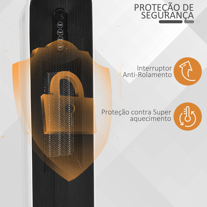 Aquecedor Cerâmico de Torre 1200W/2000W com Controle Remoto Termostato Temporizador de 24h e Sistema Anti-Rolamento para Sala de 20m² 21x21x63,5cm Branco e Preto