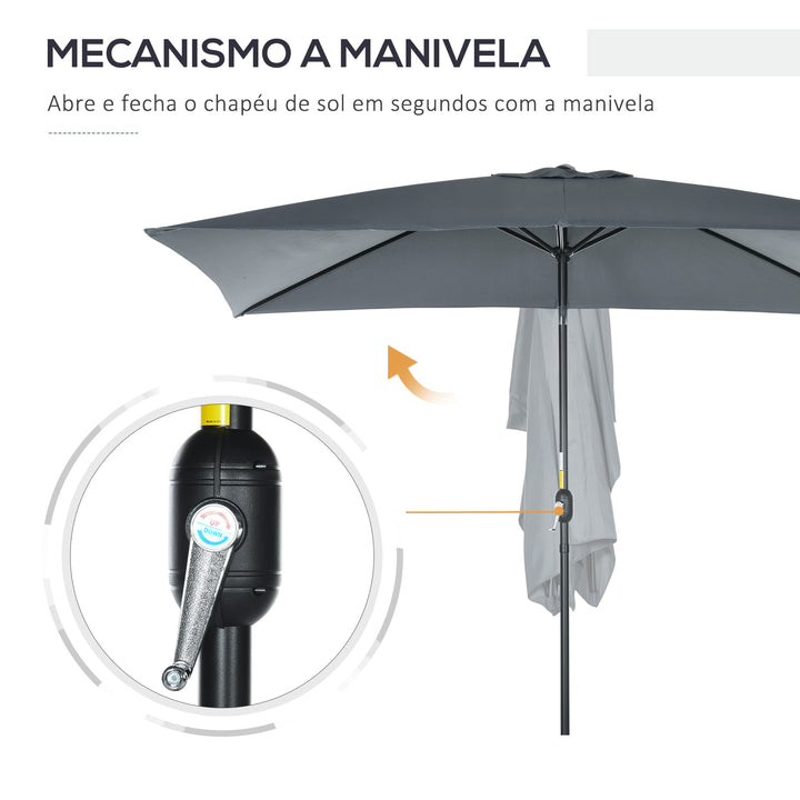 Chapéu de Sol de Alumínio 195x295x240 cm Chapéu de Sol Retangular de Jardim Inclinável com Manivela e Mastro Desmontável para Terraço Piscina Pátio Exterior Cinza