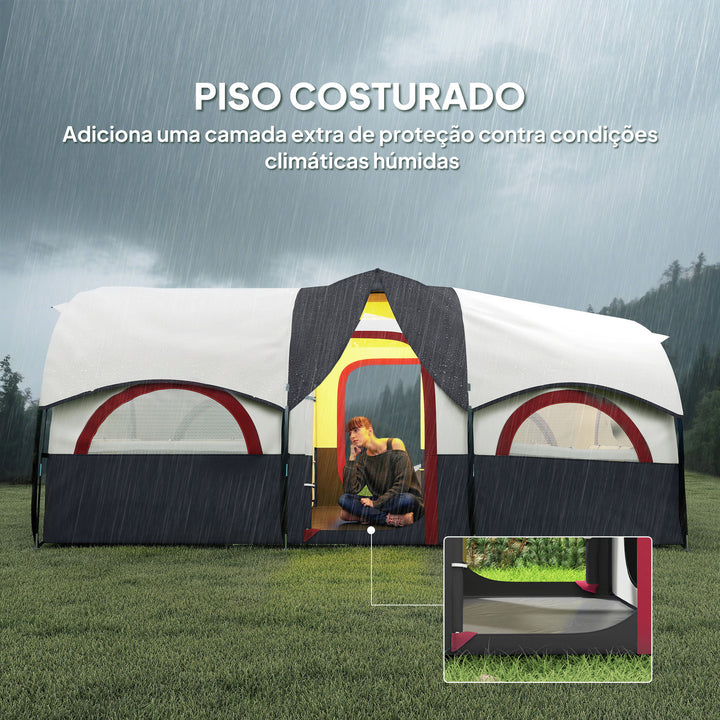 Tenda de Campismo Familiar Tipo Túnel Tenda para 4-6 Pessoas Impermeável 3.000 mm Tenda de Campismo Dobrável com 2 Quartos e Saco de Transporte 435x251x195 cm Cinzento Escuro