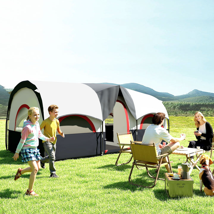 Tenda de Campismo Familiar Tipo Túnel Tenda para 4-6 Pessoas Impermeável 3.000 mm Tenda de Campismo Dobrável com 2 Quartos e Saco de Transporte 435x251x195 cm Cinzento Escuro