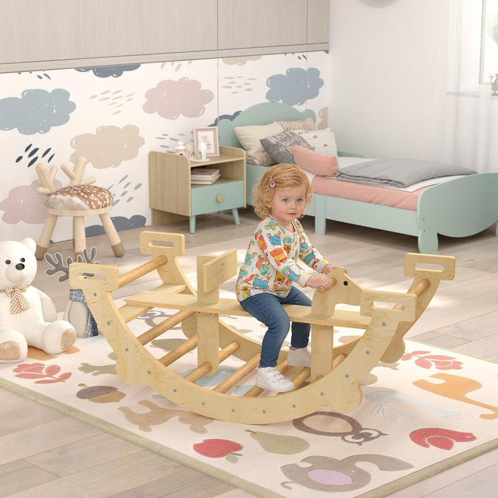 Arco de Escalada 2 em 1 de Madeira e Baloiço Montessori Brinquedo Educativo Interior para Crianças de 2-4 Anos 110x52 cm Madeira