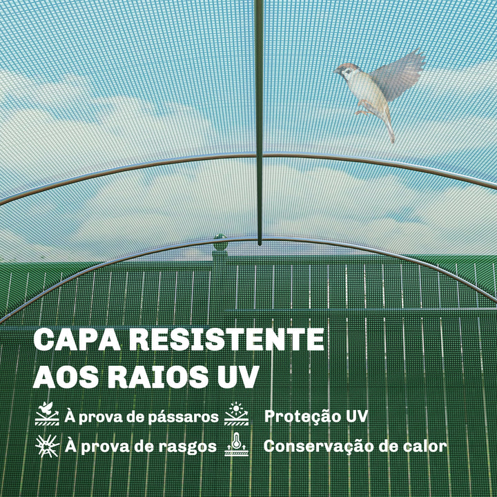 Estufa de Exterior 6x3x2 m, Estufa Tipo Túnel com 3 Portas Enroláveis, Janelas com Rede, Cobertura PE 140g/m² Anti-UV e Estrutura de Aço Galvanizado, para Cultivo de Plantas, Verde