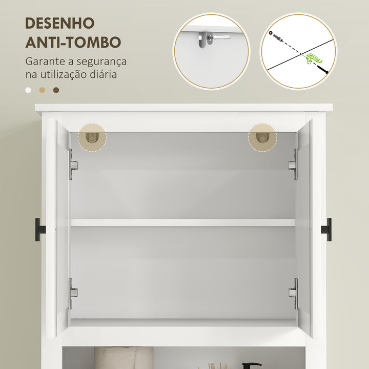 Móvel sobre Sanita Armário sobre Sanita com 2 Portas com Frente em Vime Compartimento e Prateleira Ajustável Móvel Casa de Banho 60x19,5x160 cm Branco