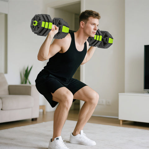 Conjunto de Halteres Ajustáveis 4 em 1 25 kg Conjunto de Pesos Utilizado como Kettlebell Barra Halteres ou Suporte para Flexões Equipamento de Fitness para Homens e Mulheres Ginásio em Casa