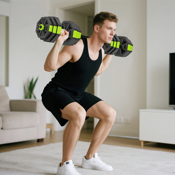 Conjunto de Halteres Ajustáveis 4 em 1 25 kg Conjunto de Pesos Utilizado como Kettlebell Barra Halteres ou Suporte para Flexões Equipamento de Fitness para Homens e Mulheres Ginásio em Casa