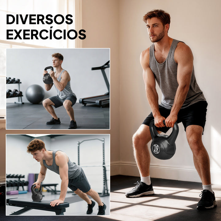 Peso Russo de 10 kg Kettlebell Preenchido de Areia com Punho Largo e Antiderrapante para Trenos em Casa e Ginásio 25x19x28 cm Preto