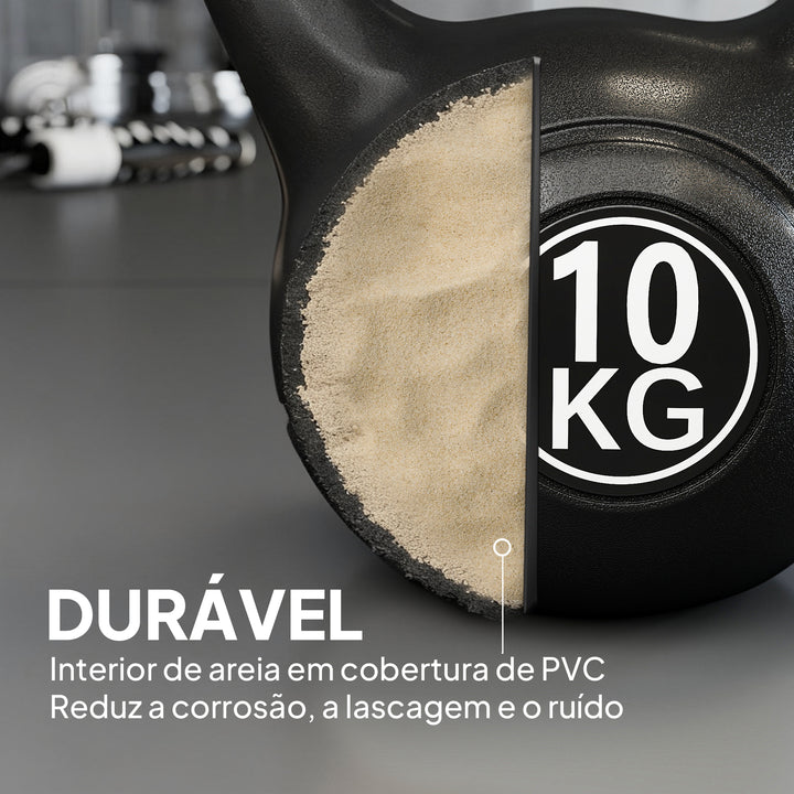 Peso Russo de 10 kg Kettlebell Preenchido de Areia com Punho Largo e Antiderrapante para Trenos em Casa e Ginásio 25x19x28 cm Preto