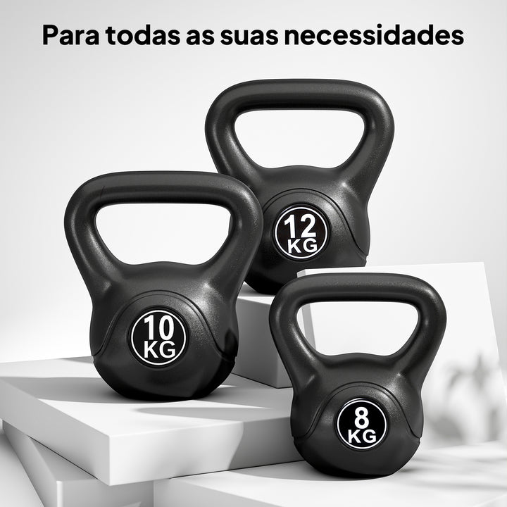 Peso Russo de 10 kg Kettlebell Preenchido de Areia com Punho Largo e Antiderrapante para Trenos em Casa e Ginásio 25x19x28 cm Preto