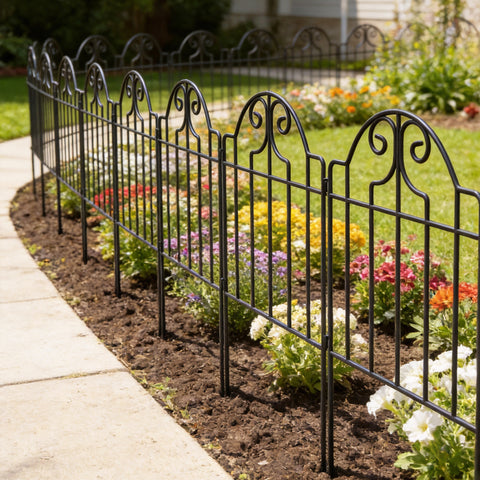 Conjunto de 4 Cercas de Jardim em Metal 125x57 cm Cercas Decorativas com Design Arqueado Resistente e Fácil de Instalar para Horta Pátio Terraço Relva Preto