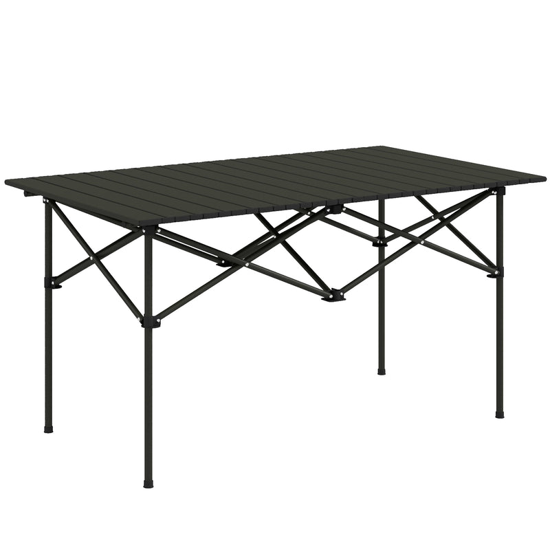 Mesa de Campismo Dobrável de Metal com Tampo Enrolável e Bolsa de Transporte Mesa de Piquenique Portátil para Campismo Trekking Praia e Barbecue 95x55x50 cm Preto