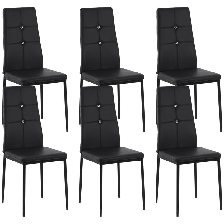 Conjunto de 6 Cadeiras de Sala de Jantar Estofadas em PU Cadeiras de Cozinha com Encosto Alto com Botões e Pernas de Aço Desenho Moderno para Sala de Estar Quarto 41x50x97 cm Preto