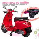 Moto Elétrica para Crianças de 3-6 Anos com Licença Vespa Motocicleta de Bateria 6V com USB MP3 Luz LED Rádio FM Moto para Crianças com Velocidade 3 km/h Carga 35 kg Vermelho