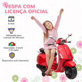 Moto Elétrica para Crianças de 3-6 Anos com Licença Vespa Motocicleta de Bateria 6V com USB MP3 Luz LED Rádio FM Moto para Crianças com Velocidade 3 km/h Carga 35 kg Vermelho